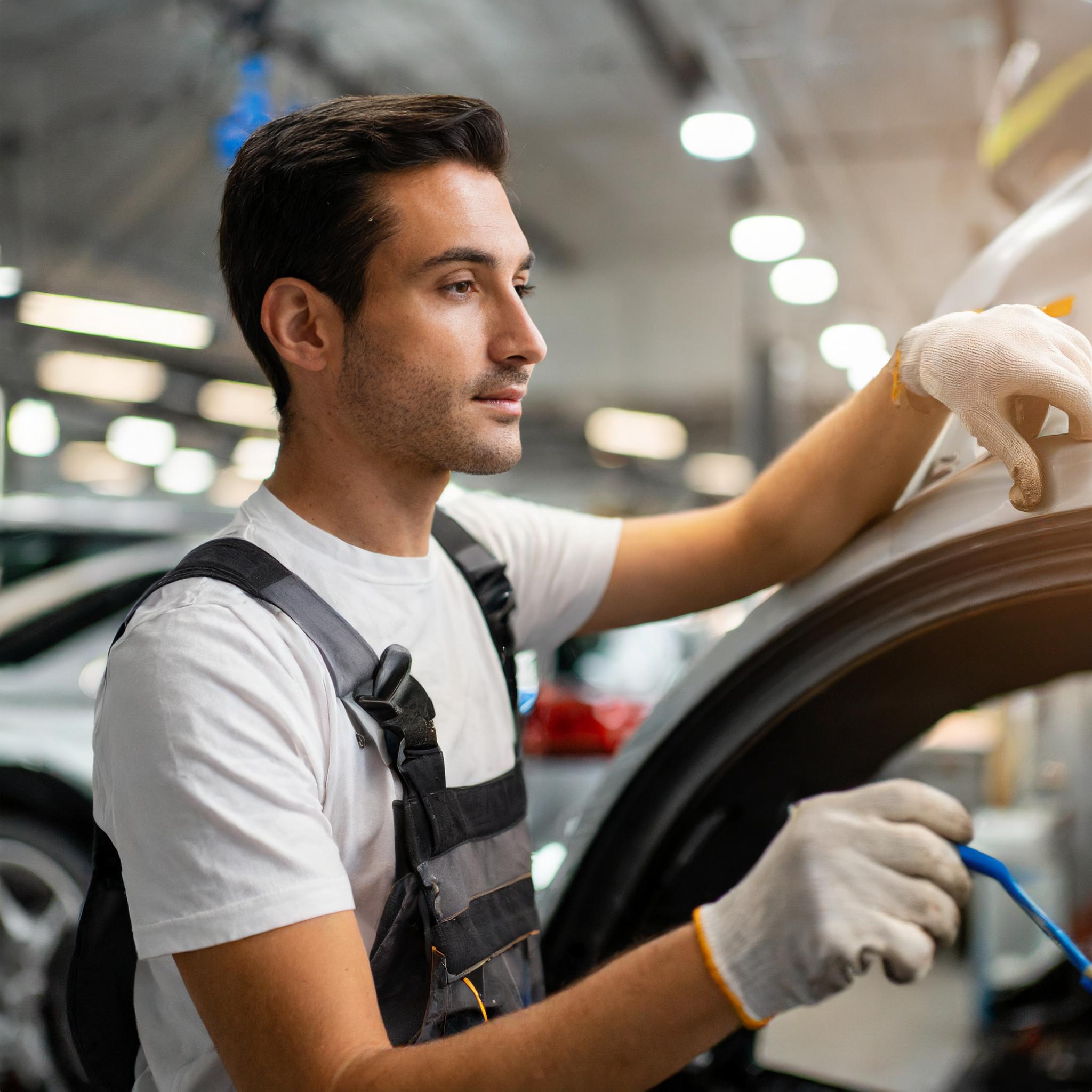 Garage Kfz-Prüfdienstleister Logo und Fahrzeuge im Hintergrund