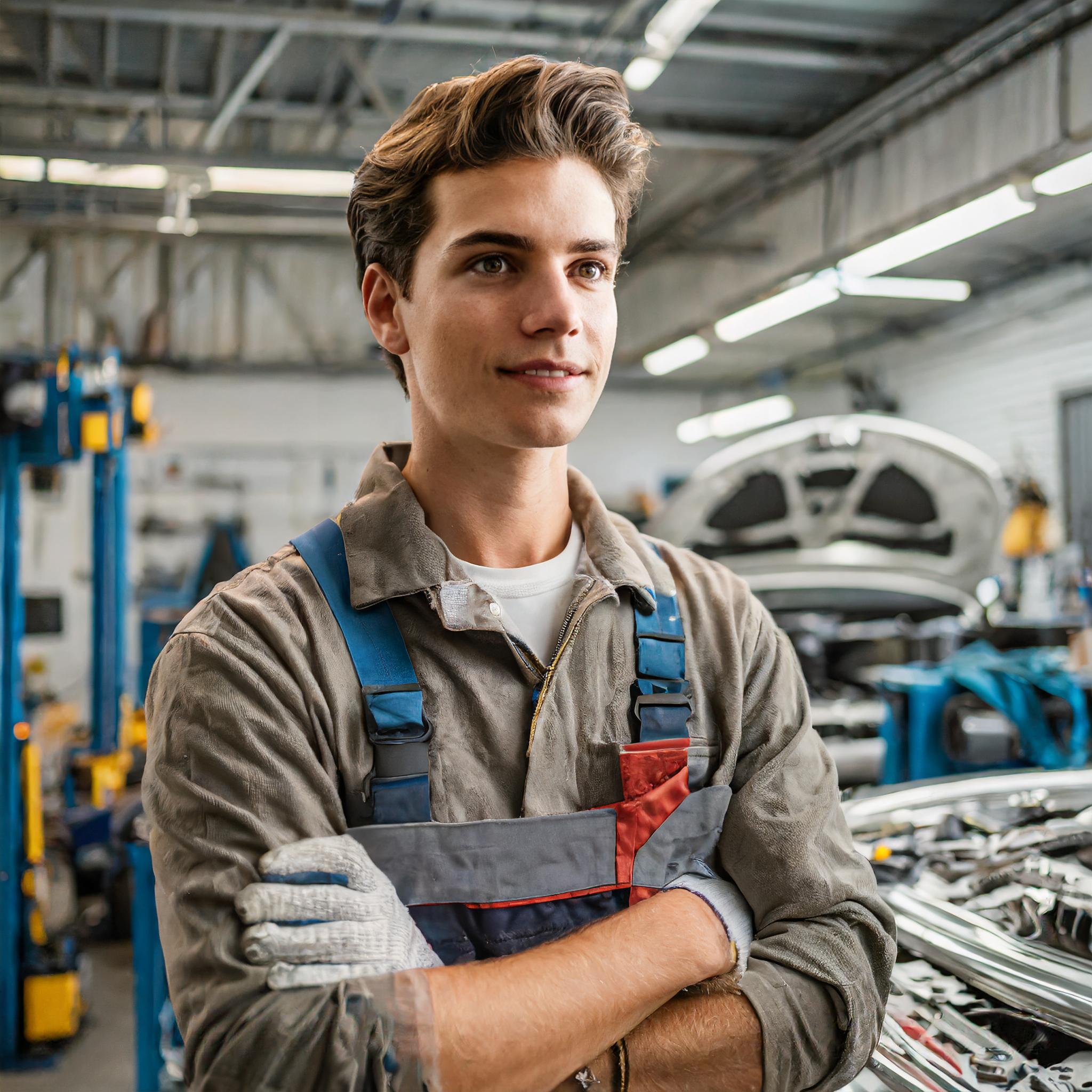 Kfz-Ingenieur beim Arbeiten an einem Fahrzeugmotor